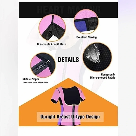 Hebezn Sauna T Shirts Sweat Suit Body Shaper Workout Pink Purple Size 3XL - Picture 3 of 12